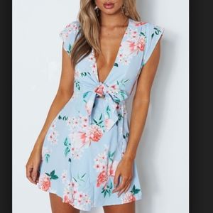 White Fox- Carrie Mini Dress Baby Blue Floral